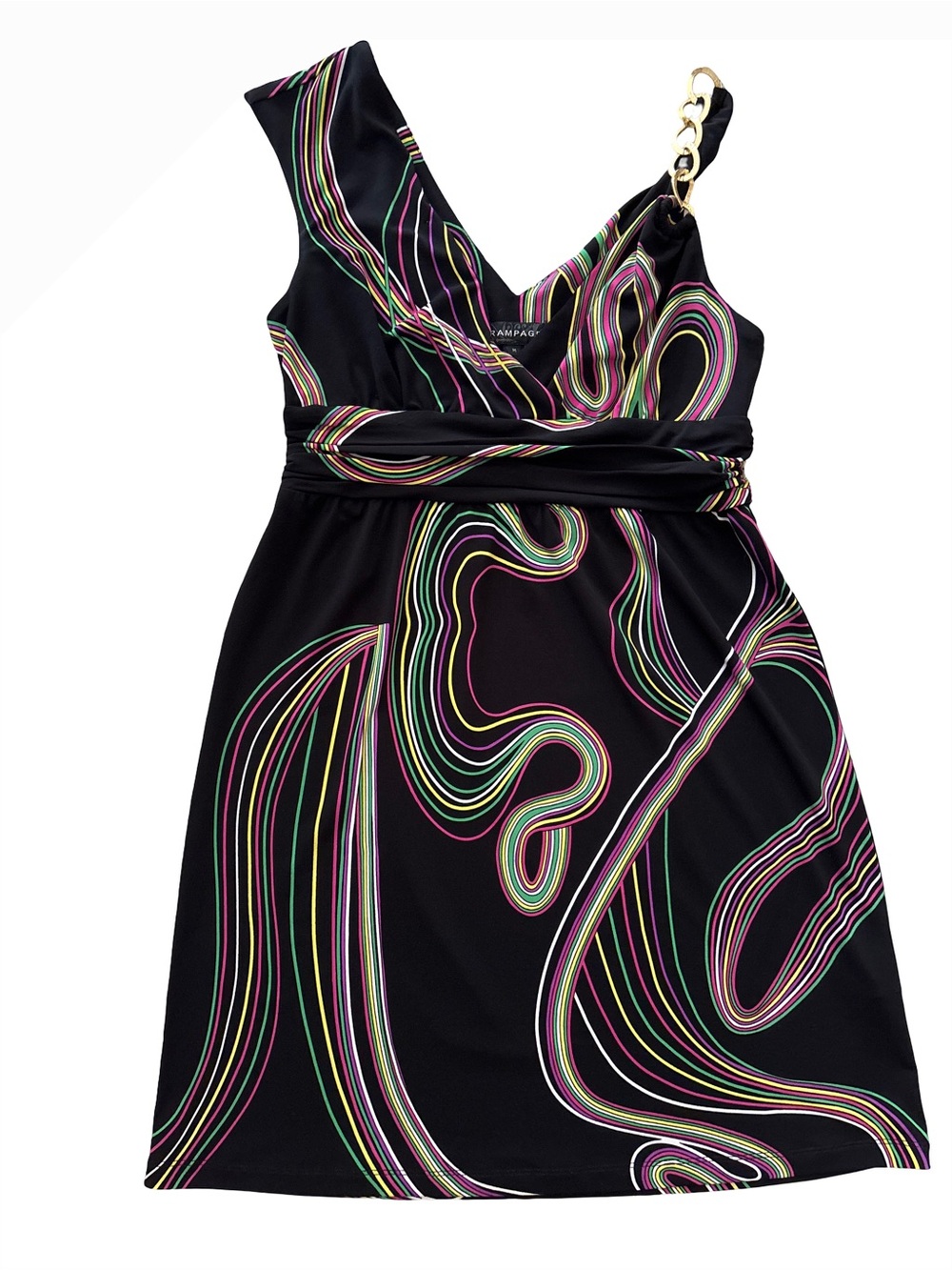 Rampage Black One-Shoulder Dress with Multicolor Swirl